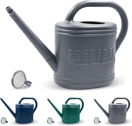 2 Gallon Watering Can, Outdoor Watering Can for Plants, Garden Water Can with Removable Long Spout and Stainless Steel Sprinkler Head, Large Water Can for Greenhouse (Gray, 2 Gallon)