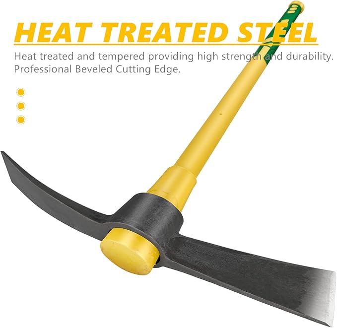 Cutter Mattock, 36" Heavy Duty Pick Axe with Forged Heat Treated Steel Blades Hoe for Weeding, Prying and Chopping, Digging Tool with Fiberglass Handle (36.3inch, Yellow)