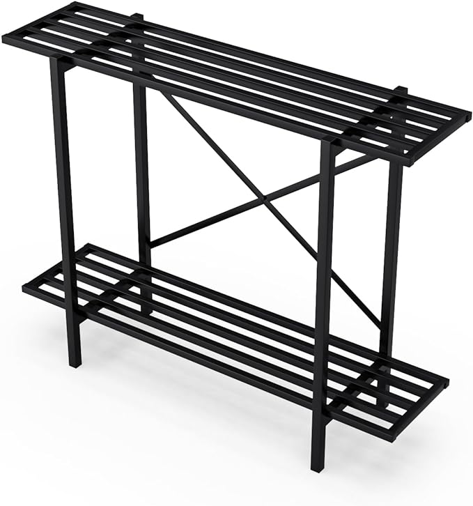 Zhongma 2 Tier Metal Sturdy Heavy Plant Stand, Narrow Plant Stand Indoor and Outdoor, L35.43 x W10.3 x H27.5 inch, 440 LBS Capacity & Heavy Duty Construction