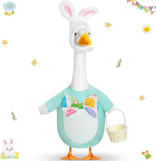 Spring Easter Egg Goose Outfit Lawn Porch Goose Clothes with Basket Goose Outfit for 23" Goose Spring Easter's Day Outdoor Patio Yard Lawn Art Decoration