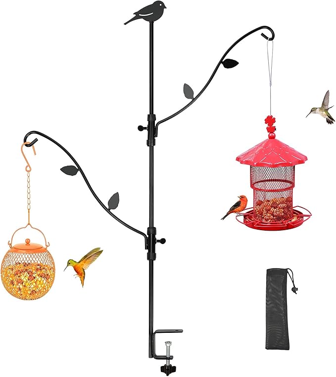 Deck Bird Feeder with Multi-Hooks and Adjustable Branches for Porch