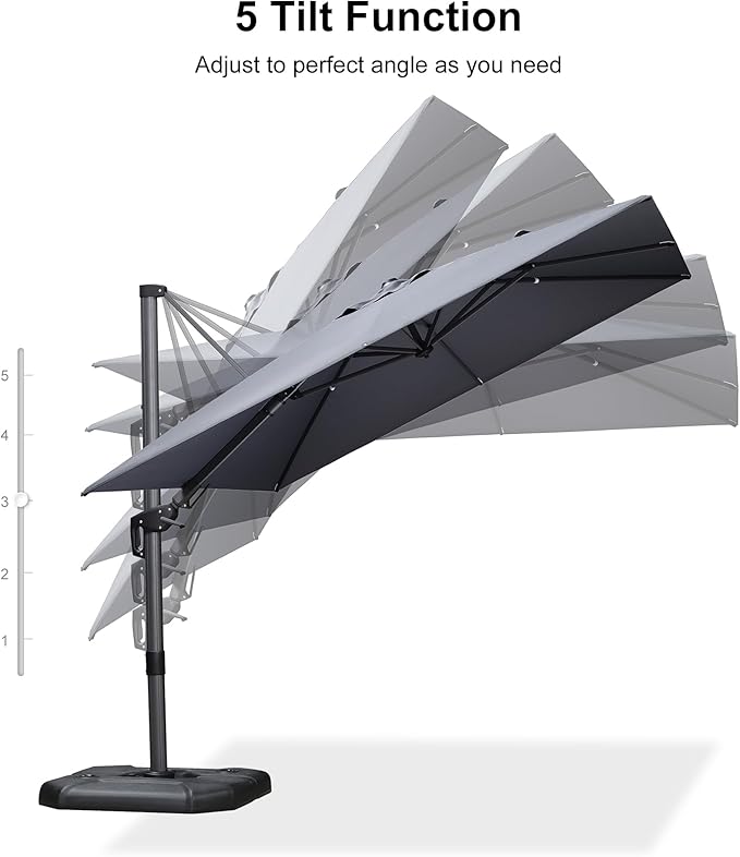 PURPLE LEAF 9' X 12' Right-left Tilt Patio Umbrella with Base Outdoor Cantilever Swivel Rectangle Umbrella Offset Umbrella with 360-degree Rotation for Garden Deck Pool Patio Light Grey