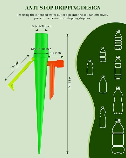 New Self Watering Spikes, Automatic Watering System with Slow Release Control Valve Switch, Ideal for Outdoor Plants, Garden, Travel and Busy People(12, Orange+Green)