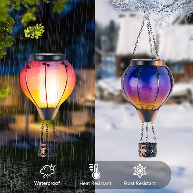 Starsoul 2 PC Starsoul 2 PC Glass Solar Hot Air Balloon Flickering Flame Hanging Garden Light Purple Waterproof Hot Air Balloon Solar Lantern with Large Basket