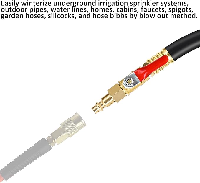 STYDDI RV Winterization Blowout Adapter Hose with Shut Off Valve, 12" Winterize Sprinkler System Shut-Off Hose Fitting for Outdoor Faucets, RVs, Boat, Water Pipes, Irrigation System, Sprinkler System