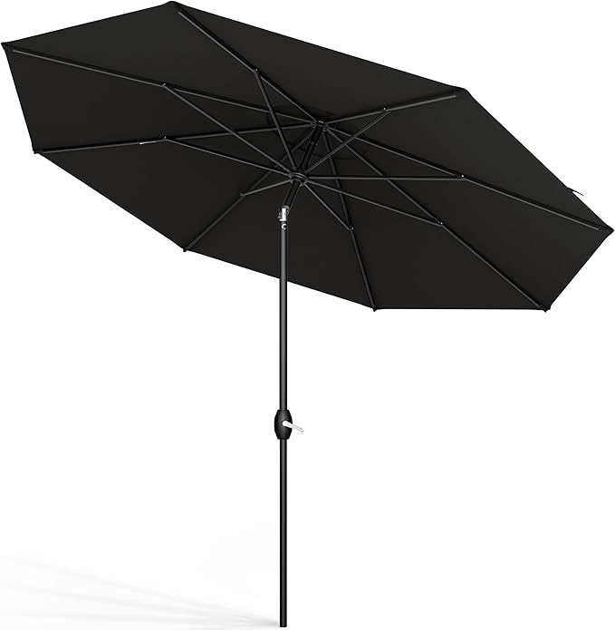 Midtown Umbrellas Sunbrella Umbrella 8 Feet Outdoor Umbrella With Sunbrella Black Acrylic Fabric - Auto-Tilt Aluminum Frame Patio Umbrella For Backyard, Deck, Garden, Pool - Black Pole