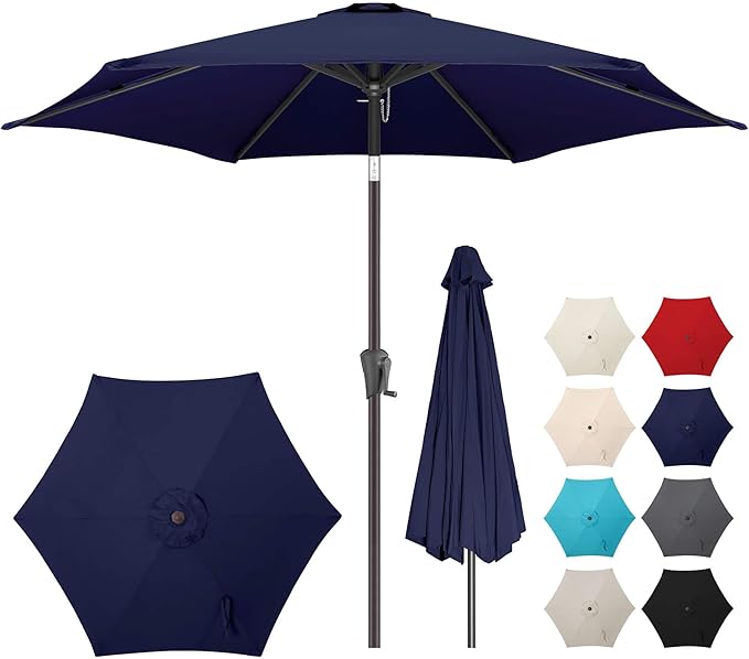 7.5ft Outdoor Patio Umbrella - Table Umbrella Waterprool UV Protection, Sombrillas de Patio with Push Button Tilt&Crank, Sun Umbrella for Pool, Porch, Garden, Deck, Backyard(Dark Blue)