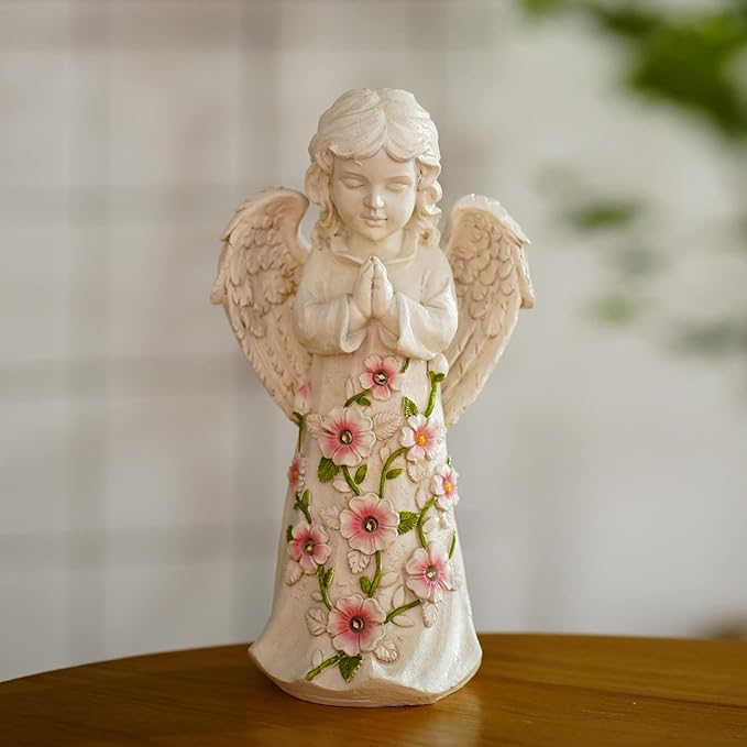 Nacome Solar Garden Outdoor Statues Angel with Succulent and 7 LED Lights – Lawn Decor for Patio, Balcony, Yard Ornament - Unique Housewarming Gifts