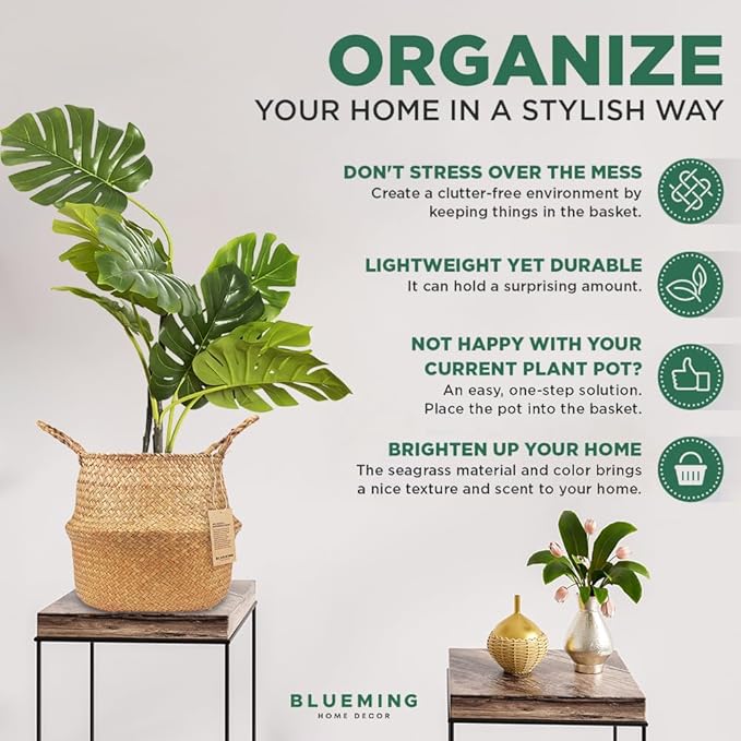 Plant Basket – Large Wicker Indoor Planter for Artificial Olive Tree Pot, 9-10 Inch Woven Baskets for Faux House Plants (Original, Large)