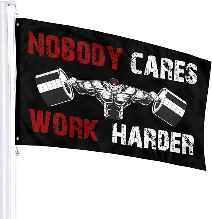 Gym Fitness Nobody Cares Work Harder Flag 3x5 Ft Indoor/Outdoor Yard Garden Lawn Holiday Decoration Banner Sign
