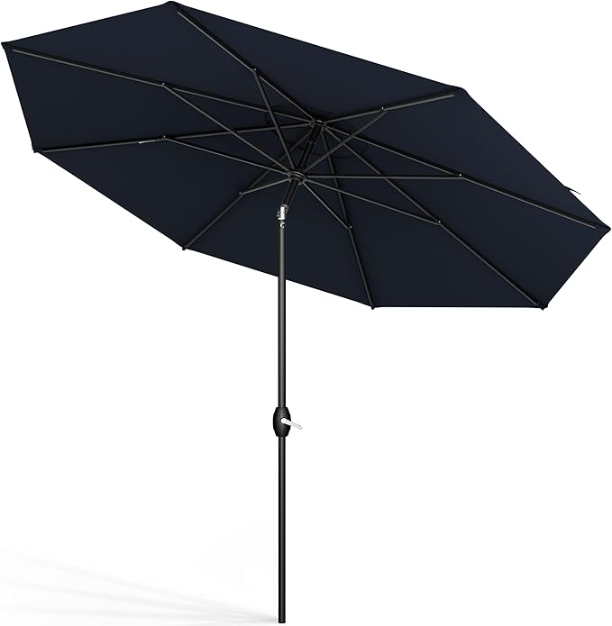 Midtown Umbrellas Sunbrella Umbrella 8 Feet Outdoor Umbrella With Sunbrella Canvas Navy Acrylic Fabric - Auto-Tilt Aluminum Frame Patio Umbrella For Backyard, Deck, Garden, Pool - Black Pole