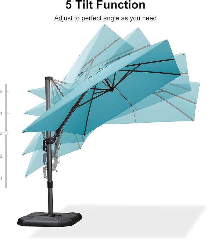 PURPLE LEAF 8.2' X 11.5' Tilting Patio Umbrella with Base Outdoor Cantilever Swivel Rectangle Umbrella Aluminum Offset Umbrella with 360-degree Rotation for Garden Deck Pool Patio Turquoise Blue