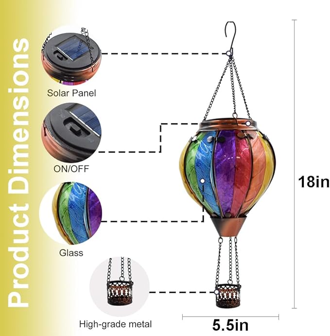 Hot Air Balloon Solar Lantern with Flickering Flame Hanging Solar Lanterns Outdoor Lights Waterproof Lanterns Decorative Garden Patio Yard Party Decor Colorful +
