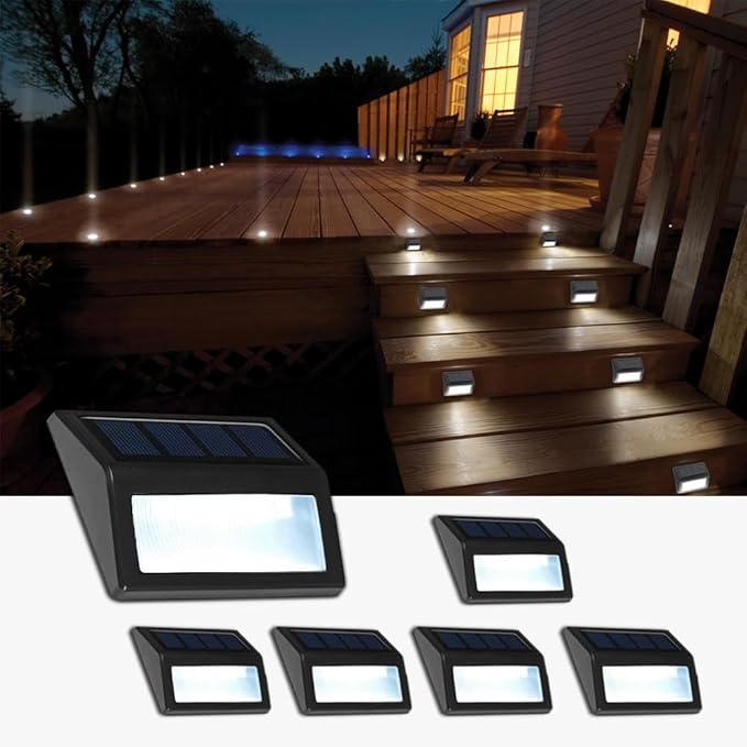 Solar Lights Outdoor, Waterproof Solar Powered Deck Step Lights for Patio Garden Backyard Garage Driveway Pathway Outside Wall Lighting (Cool White/6 Pack)