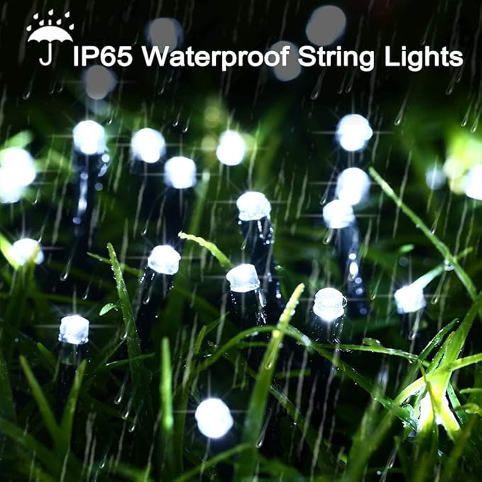 Solar Christmas Lights Outdoor, 33ft 100 LED Solar Fairy String Lights 8 Modes Waterproof Xmas Lights for Garden, Patio, Home, Party, Wedding, Holiday, Tree, Bush, Wreath, Outdoor Decor (White)