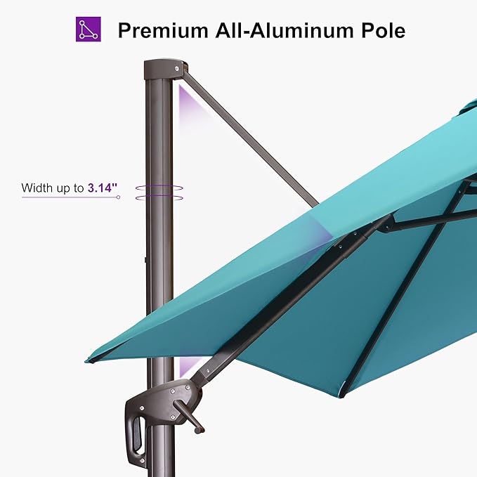 PURPLE LEAF 10' X 13' Patio Cantilever Umbrella Rectangle Umbrella Outdoor with Aluminum Offset Hanging and 360° Rotation for Pool Garden Deck Patio, Turquoise