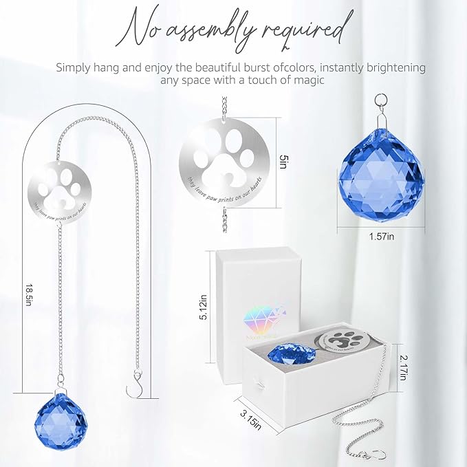 Dog Memorial Gifts, Unique Loss of Pet Sympathy Idea, Navy Blue Crystal Ball Rainbow Suncatcher with Paw Print for Cat or Dog Remembrance and Bereavement