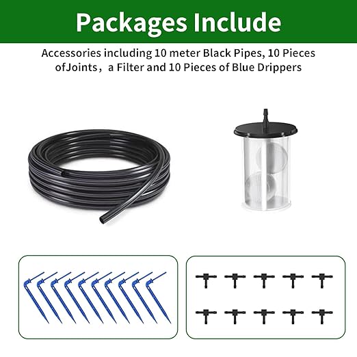 Solar Drip Irrigation Kit Accessories, 32.8FT Tubing, Drip Irrigation Extra Accessories Kit