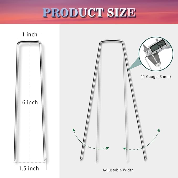 Gtongoko 20 Pack Garden Stakes Tent Stakes Galvanized Landscape Staples 11 Gauge 6 Inch Anti-Rust Ground SOD Pins for Weed Barrier Fabric, Irrigation Tubing, Holding Fence