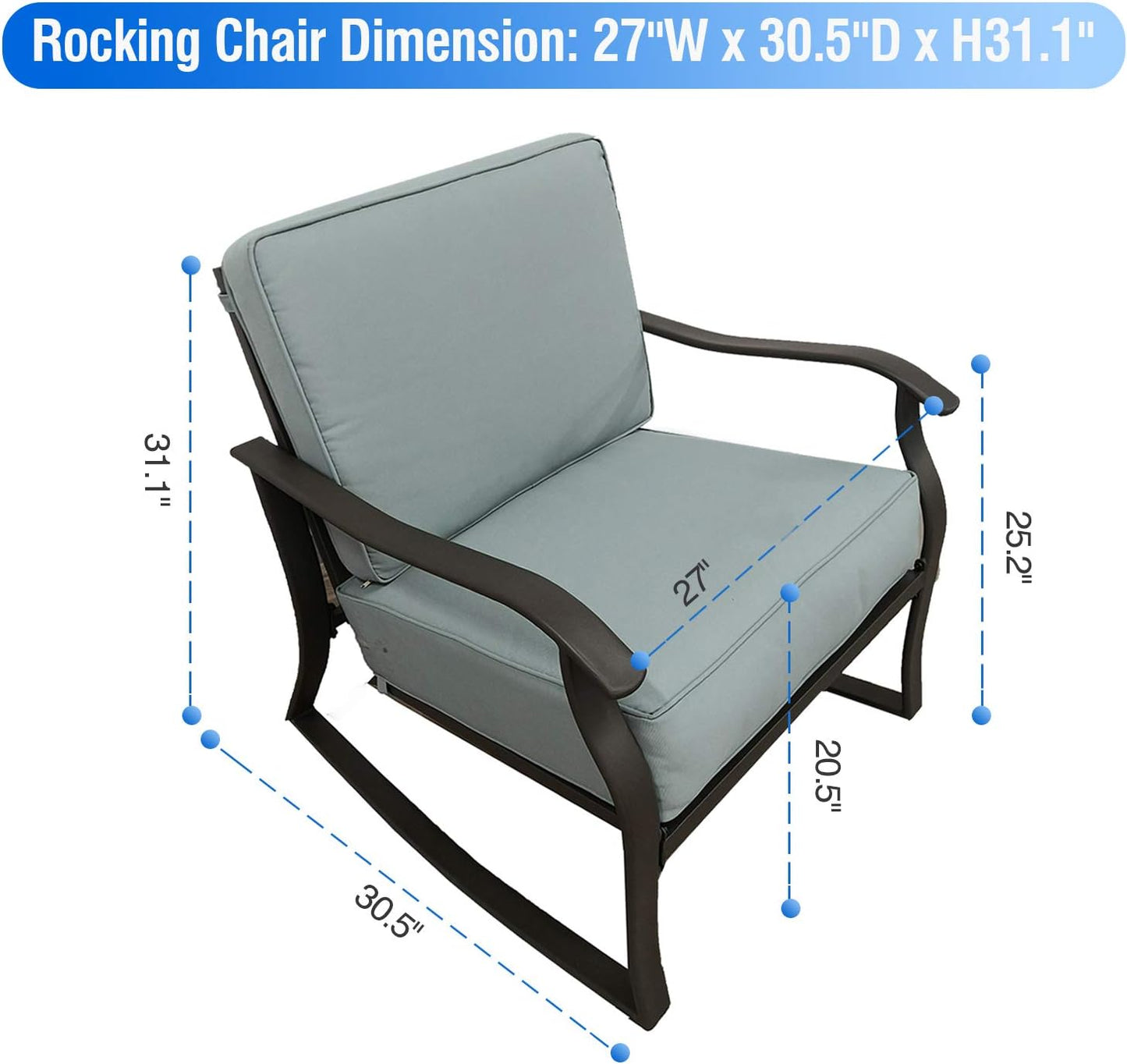 Casualstay Patio Chair Set of 2 Rocking Chairs with Comfortable Super Thick Back&seat Cushion,Durable Steel Frame Good Choice for Outdoor, Indoor,Home,Bistro Conversation Occasions