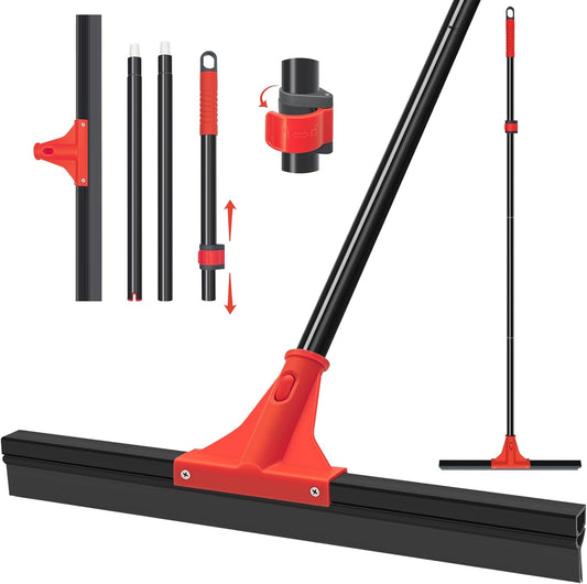 Floor Squeegee with 18'' Silicone Rubber Scraper Head and 58'' Long Adjustable Handle, Heavy Duty Shower Squeegees for Concrete Floor, on Multi-Surface Tile Glass Pool Garage Cleaning