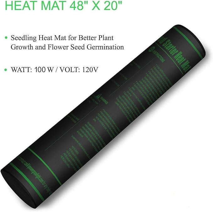 iPower GLHTMTL-A 48" x 20" Waterproof Durable Seedling Heat Mat Warm Hydroponic Plant for Indoor Gardening Germination Starting, Black