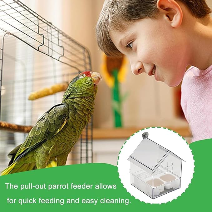 2026 New Pull-Out External Parrot Feeder, Bird Bath for Cage, 7*6*5.5in Bird Feeder House, Transparent Parakeet Cage Accessories, Easy To Fill, Clean, Long-Lasting, for Finch and Hummingbird (MIX)