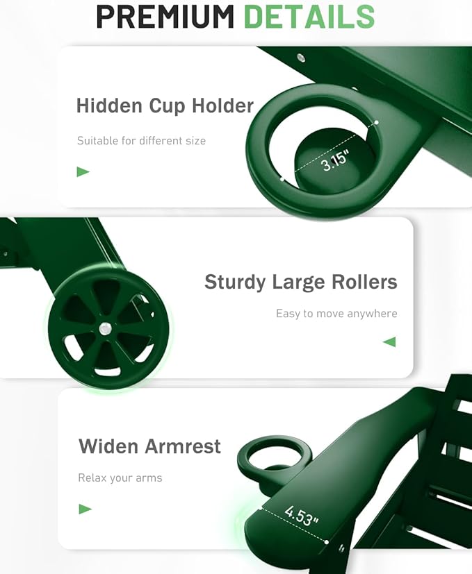 Lounge Chair Outdoor Set of 4 with Wheels, Adjustable 6-Position Chaise Lounge Outdoor, Patio Lounge Chair for Poolside Backyard, Green