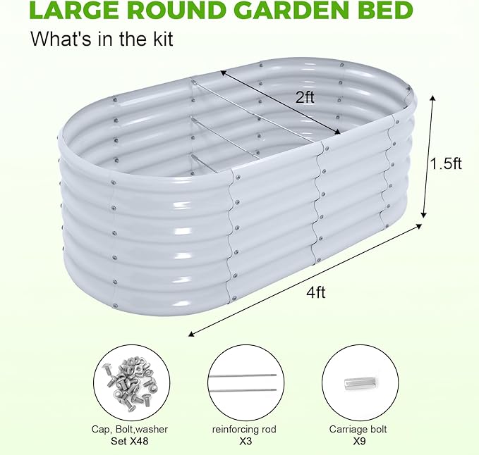Land Guard 18“ Tall 4×2ft Galvanized Raised Garden Bed Kit, Galvanized Planter Garden Boxes Outdoor, Oval Large Metal Raised Garden Bed for Vegetables……… (Modern Gray, 4×2×1.5ft)