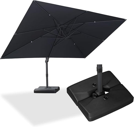 PURPLE LEAF 10' × 13' Patio Cantilever Umbrella with Base Outdoor Rectangle Adjustable Offset Umbrellas with 360-degree Rotation and 8 Heavy Duty Metal Ribs for Garden Deck Pool Grey