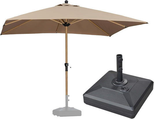 PURPLE LEAF 10' x 10' Square Patio Umbrella with Base Outdoor Umbrella Market Umbrella with Crank & 8 Ribs Aluminum Outdoor Table Umbrella for Pool Deck Backyard, Taupe