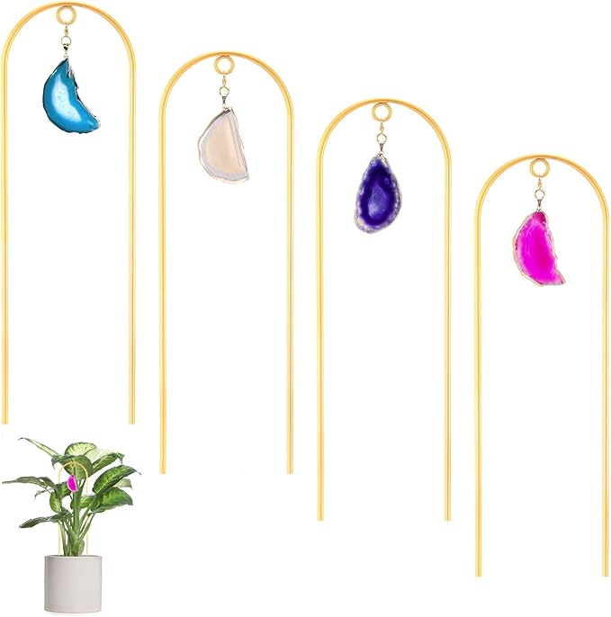 Zopeal 4 Pack Small Metal Plant Trellis Indoor 17 Inch Mini Gold Garden Trellis Potted Plant Support Stake Houseplant Trellis with Agate for Indoor Outdoor Climbing Plants Vine Flower Pot Plant Decor