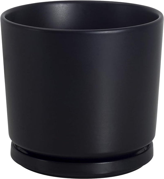 Ekirlin 7 inch Plant Pots,Ceramic Flower Planters Indoor,Modern Succulents Containers with Drain Hole Saucer,Decorate Home,Office & Outdoor (Black)