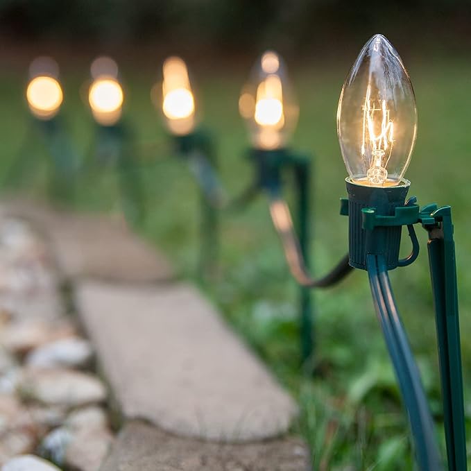 Vintage C9 Christmas Lights, 25 Feet C9 String Lights for Christmas Tree Holiday Party Indoor Room Outdoor Roofline Backyard Garden Patio Cafe Home Xmas Decoration, Warm White Light, Green Wire