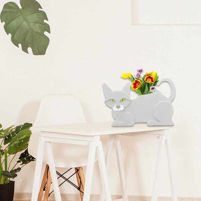 White Cat Planter Plant Pots,Cute Garden Cat Flower Planter,Cat Planters Birthday Gifts for Women,Office,Indoor/Outdoor Decor（12.5 * 5.6 * 7.8in）