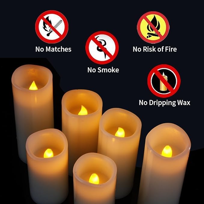 Flameless Flickering Battery Operated Candles 4" 5" 6" 7" 8" 9" Set of 9 Ivory Real Wax Pillar LED Candles with 10-Key Remote and Cycling 24 Hours Timer (Ivory)