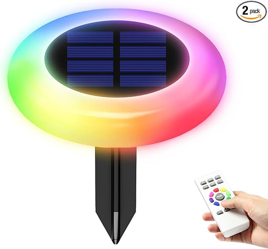 Intelamp Colorful Solar Lights for Outside Garden and Backyard Decor - Color Changing Pathway Lights for Yard, 2 Pack