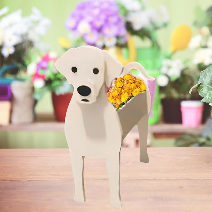 White Labrador Dog Planter Plant Pots,Cute Garden Dog Flower Planter,Large Dog Planters Birthday Gifts for Women,Office,Indoor/Outdoor Decor(9.84 * 7.87 * 17in)