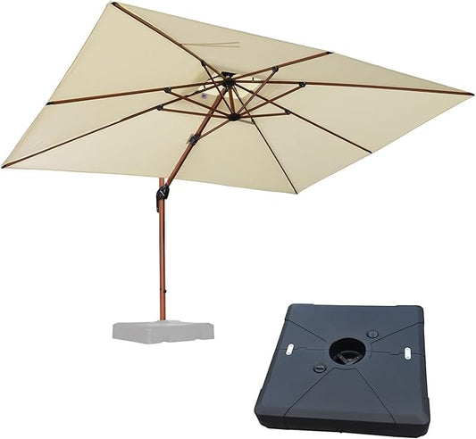 PURPLE LEAF 9' X 12' Double Top Deluxe Wood Pattern Rectangle Patio Umbrella with Base Offset Hanging Umbrella Outdoor Market Umbrella Garden Umbrella, Cream
