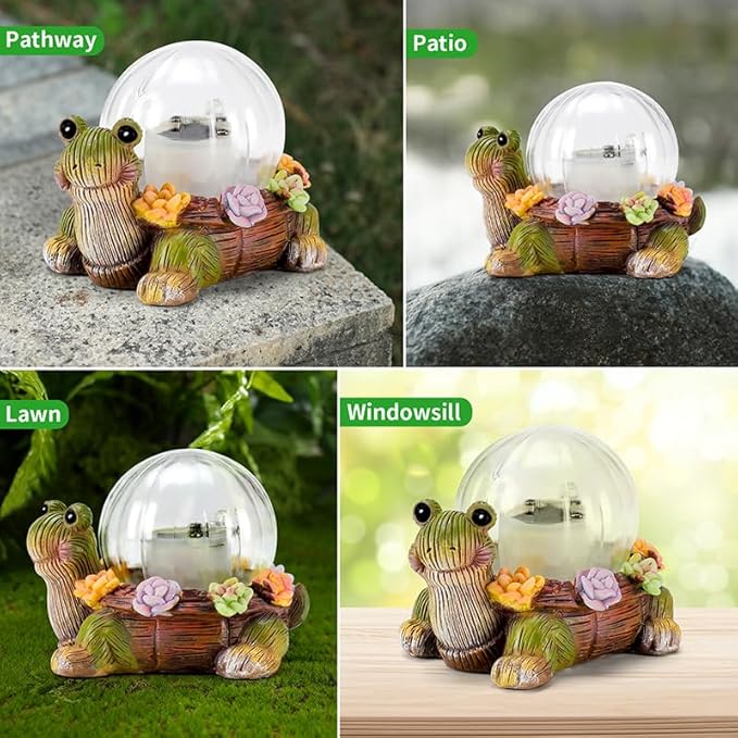 Solar Mini Turtle Garden Statue Lights for Outdoor Decor with Cracked Glass LED Figurine Lighting Resin Succulent Tortoise Decorations for Patio Lawn Yard Home Housewarming Mom Wowen Gifts