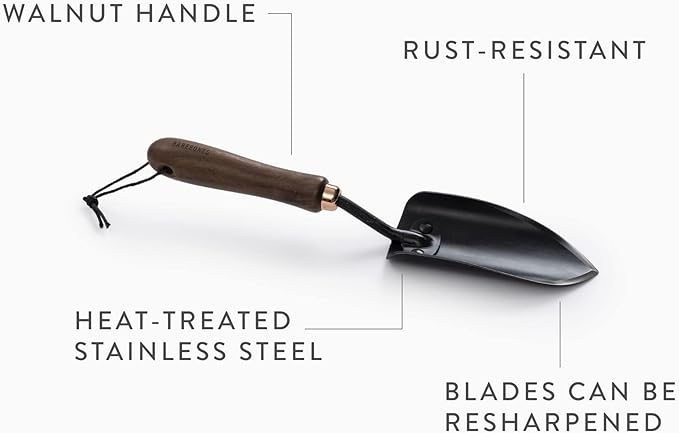Barebones Spade Hand Trowel - Gardening Hand Tools - Stainless Steel Spade Shovel - Premium Quality Garden Spade - Japanese Garden Tool - Multipurpose Tool (Black/Walnut)