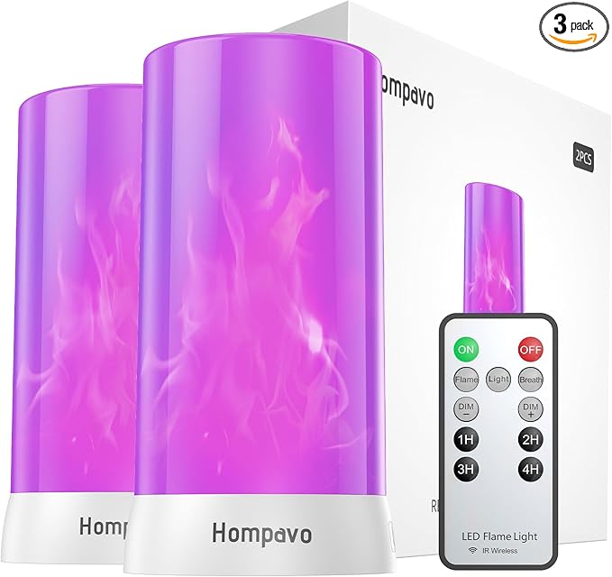 Hompavo 【Upgraded】 LED Flame Lights with Remote & Timer, Waterproof 4-Mode Rechargeable Battery Operated Flameless Candles, Pillar Flickering Lanterns for Room Patio Wedding Halloween Home Decor