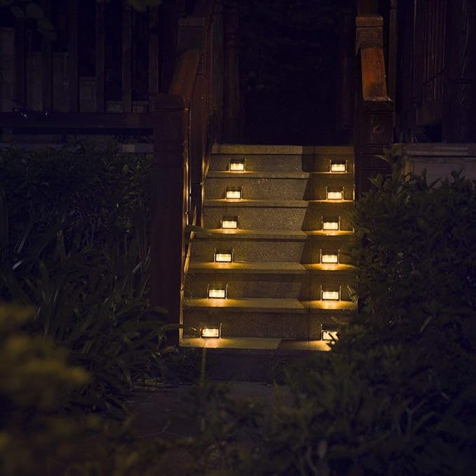 XLUX Solar Lights for Steps Decks Pathway Yard Stairs Fences, LED lamp, Outdoor Waterproof, Warm Light, 2 Pack