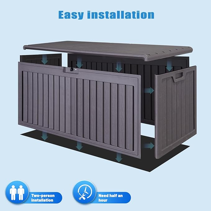 100 Gallon Waterproof Outdoor Storage Box, Outside Resin Deck Box for Patio Cushions, Garden Tools and Sports Pools Equipment