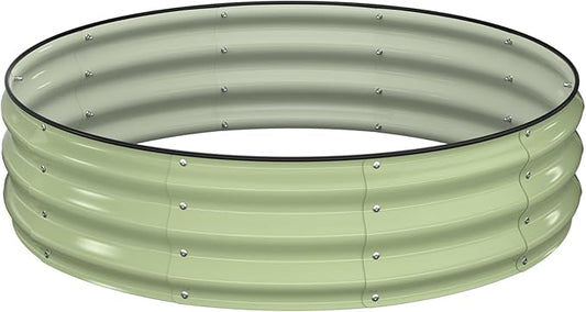 Raised Garden Bed Kit, 4x4x1 ft Round Galvanized Planter Box Outdoor with Safety Edging, Large Metal Raised Beds for Gardening Vegetables Flower Fruits (Avocado Green)
