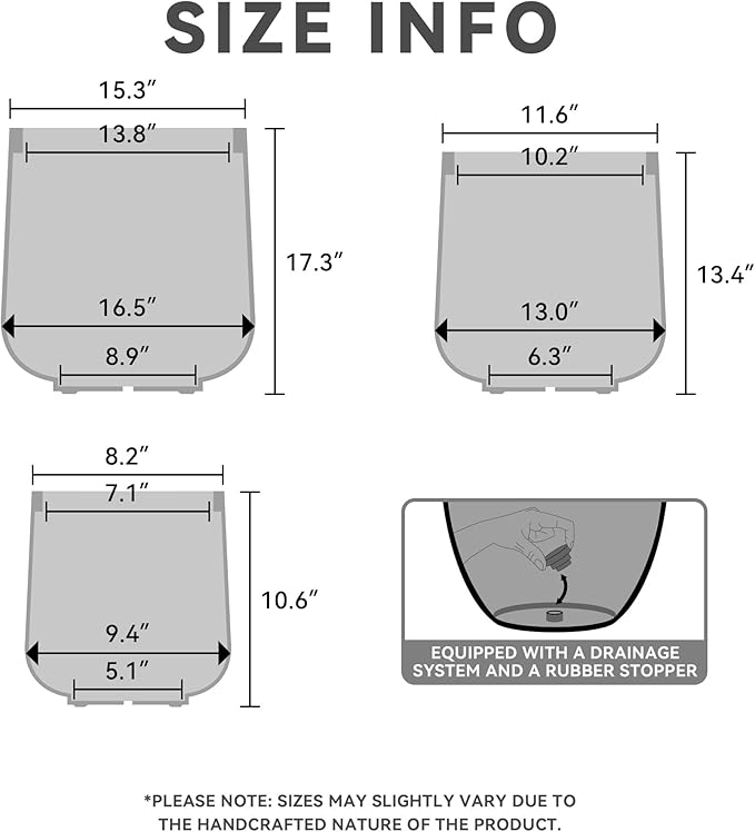 Kante 15.3"+11.6"+8.2" Dia Round Concrete Planter, Large Outdoor Indoor Planter Pots Containers with Drainage Holes and Rubber Plug for Home Garden Patio, Weathered Concrete