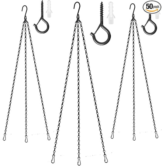 Hanging Basket Chain 23 Inch 3 Hanging Chain Plant Pot Replacement Hook Plant Hook for Flower Pots, Bird Feeders & Lanterns, 3 Pack (23” Black)