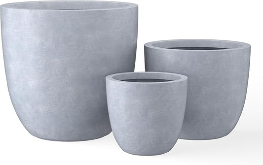 Kante 18",14",10" Dia Concrete Round Planters (Set of 3), Outdoor Indoor Large Planter Pots with Drainage Hole and Rubber Plug for Home Patio Garden, Slate Gray