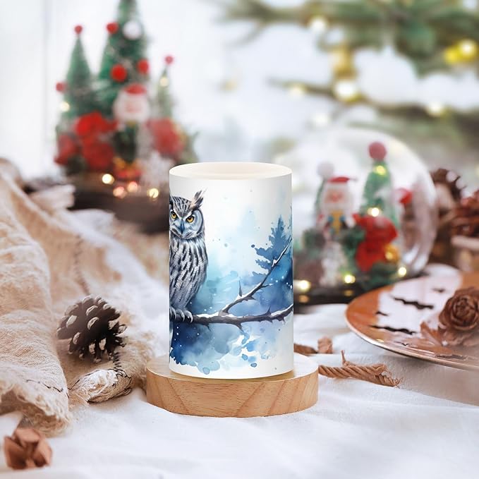 Flickering Flameless Candles, Owl on Tree LED Candles with Remote Timer, Set of 2 Battery Operated Candle for Valentine Wedding Birthday