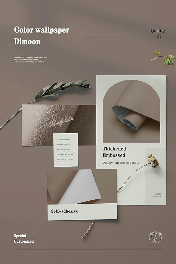 Dimoon 78.7''x17.7'' Etoupe Peel and Stick Wallpaper Contact Paper Modern Self Adhesive Wall Paper Removable Renter Friendly Textured Solid Color Shelf Cabinet Vinyl Roll (78.7''x17.7'',Etoupe)